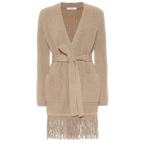 Max Mara Arold Cashmere Blend Lurex Fringe Belted Cardigan Size Large - Picture 1 of 12